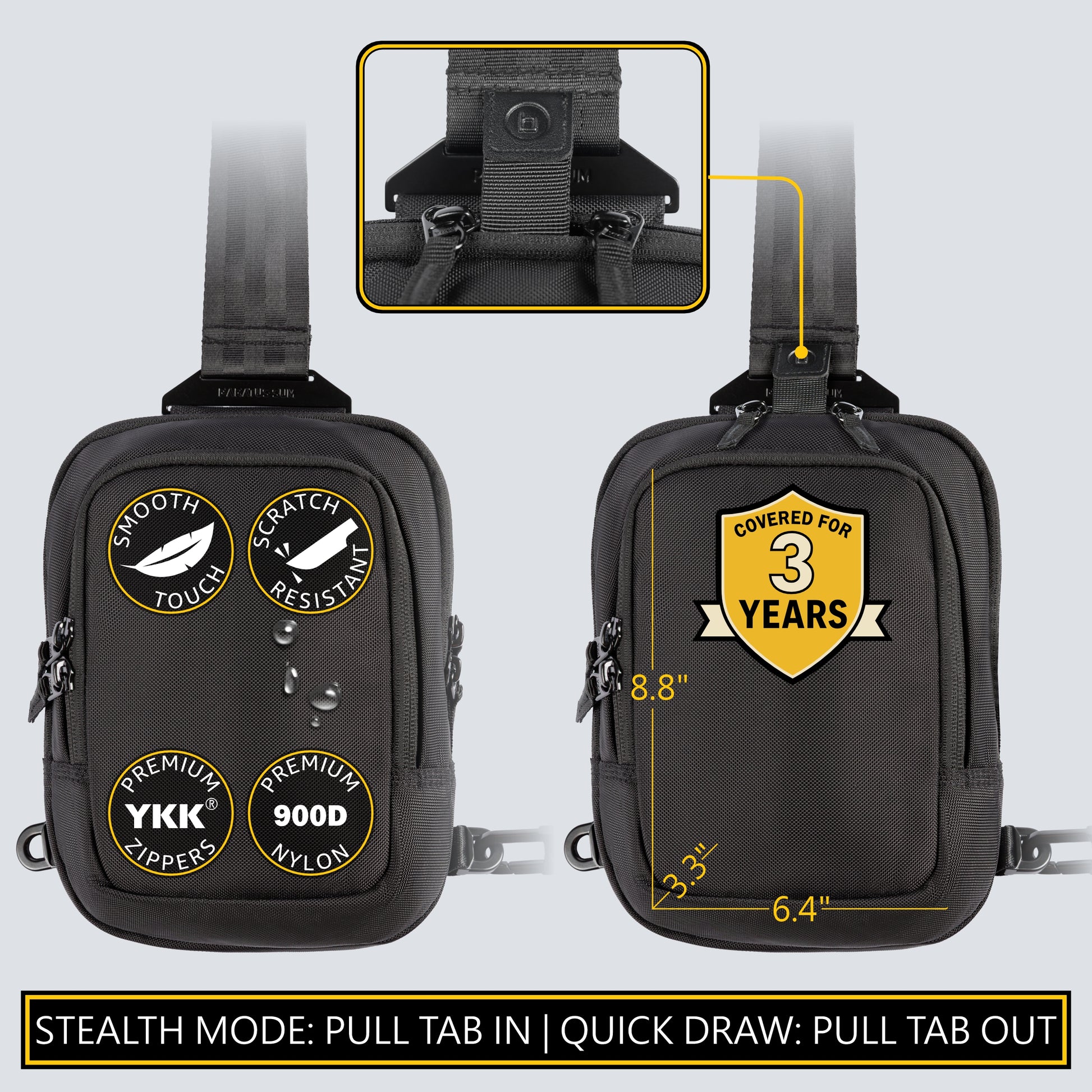 CCW Sling Bag for Men Concealed Carry Tactical Small Crossbody EDC Soft Gun Case with Pull Tab