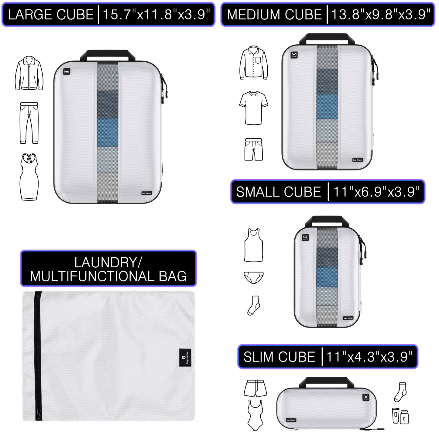 Compression Packing Cubes with Laundry Bag