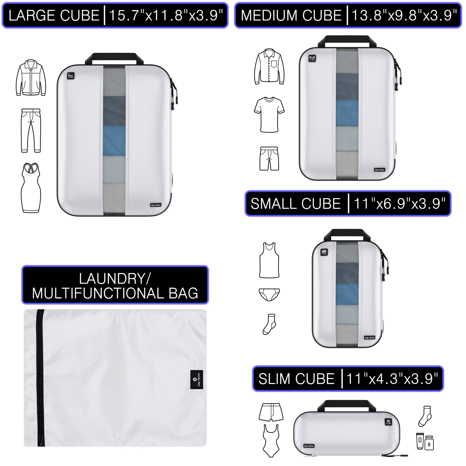 Compression Packing Cubes with Laundry Bag
