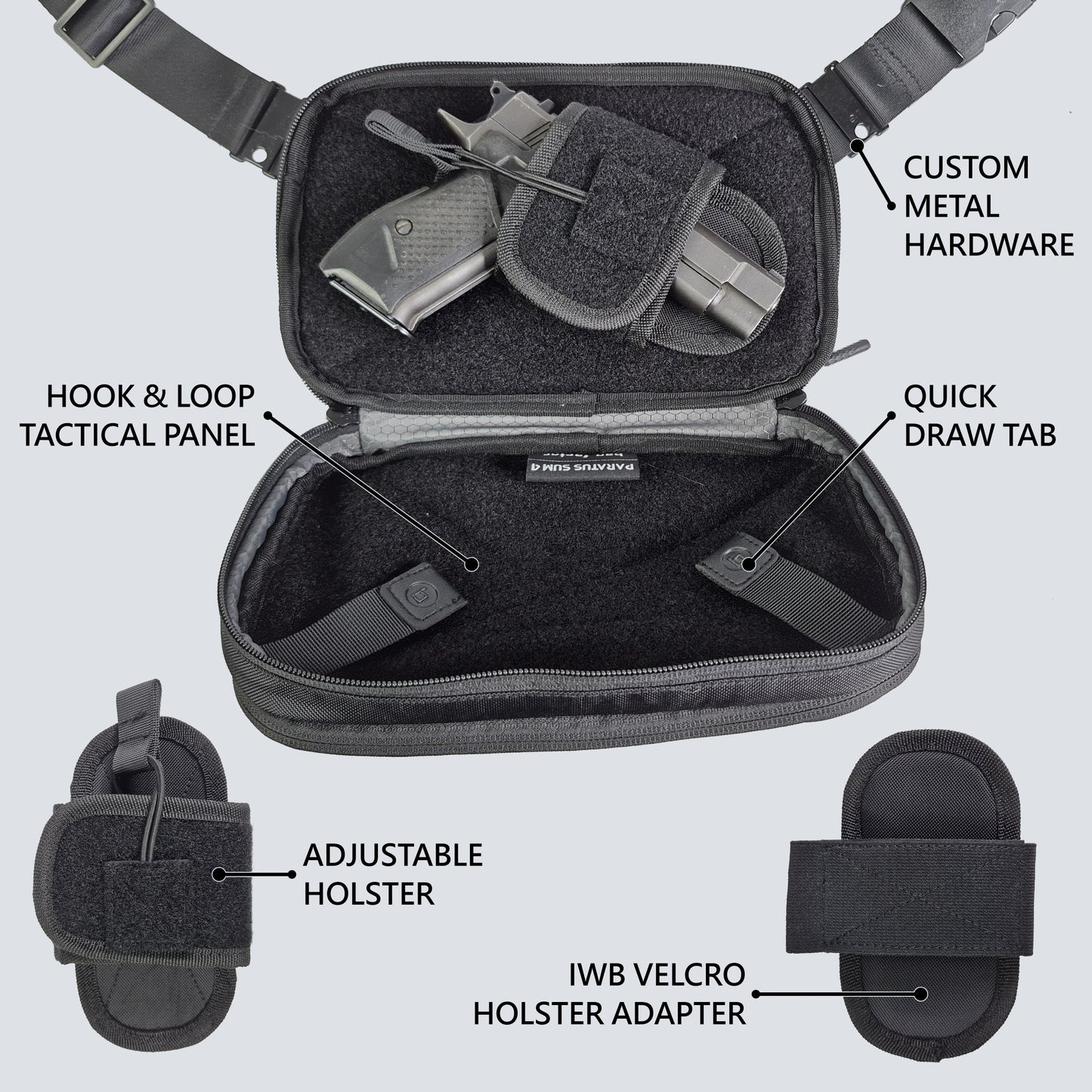 Concealed Carry Crossbody Sling Bag EDC CCW Paratus Sum 4 Quick Draw with Holster and IWB Adapter
