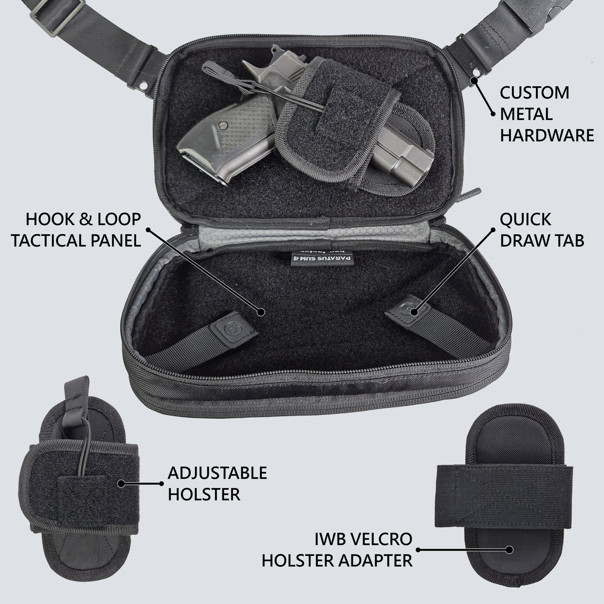 Concealed Carry Crossbody Sling Bag EDC CCW Paratus Sum 4 Quick Draw with Holster and IWB Adapter