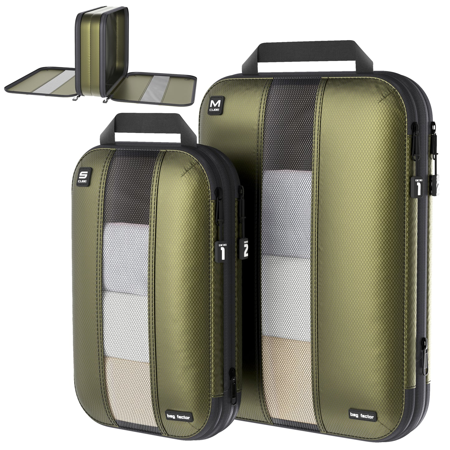 Double-Sided Compression Packing Cubes Clean Dirty Compartment Lightweight Premium (Olive Green, 2 Set)
