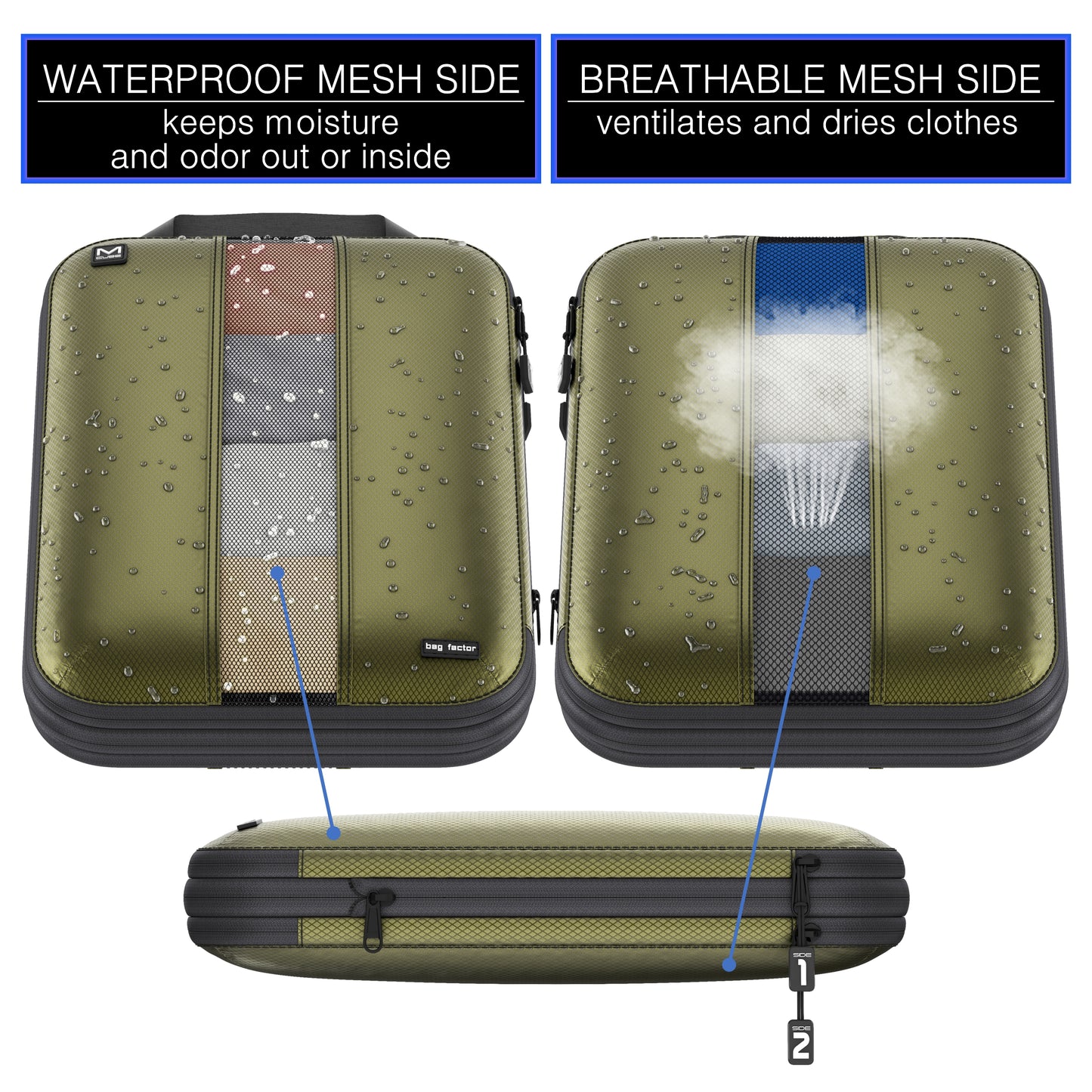 Double-Sided Compression Packing Cubes Clean Dirty Compartment Mesh Windows Waterproof