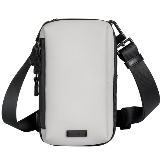 Minimalist 2 Phone Crossbody Sling Bag Vegan Leather Light Grey