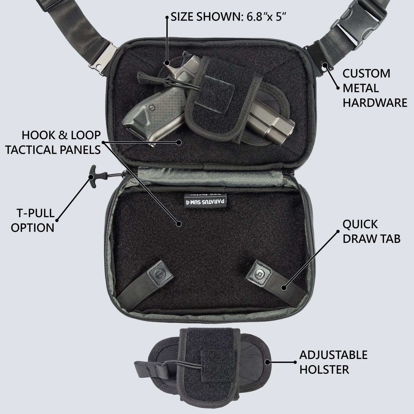 Paratus Sum 4 Tactical Concealed Carry Crossbody Sling Bag EDC CCW for Handguns with Holster Kydex Velcro Compatible
