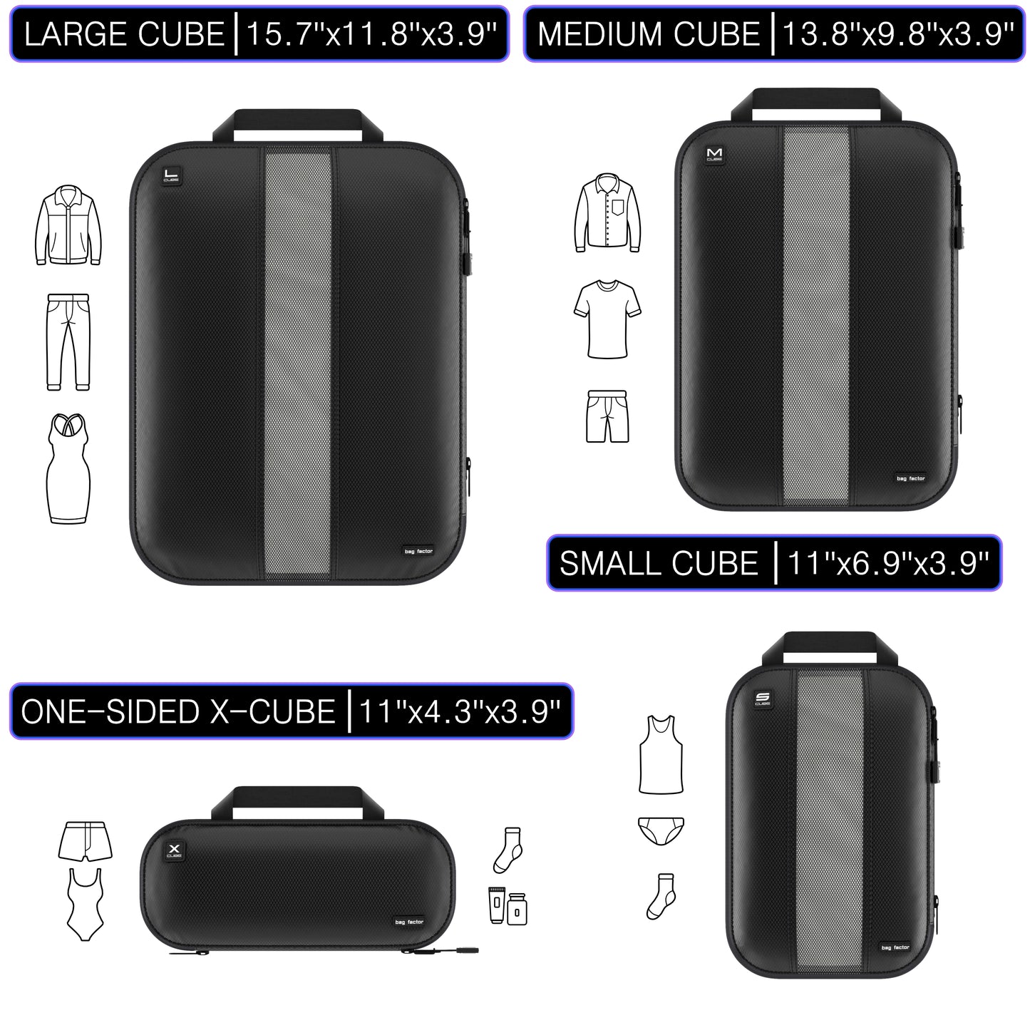 double sided clean dirty packing cubes content