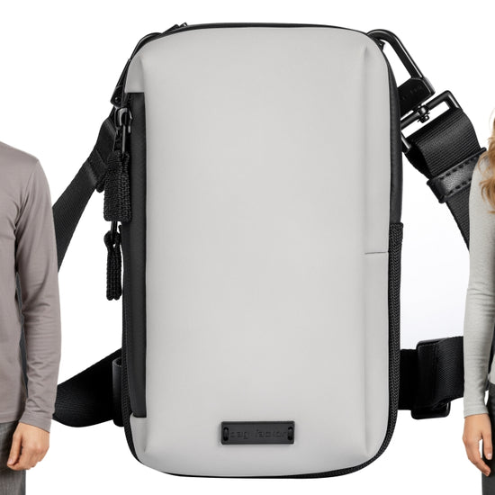 phone sling bag crossbody EDC in grey vegan leather minimalist 2 by Bag Factor