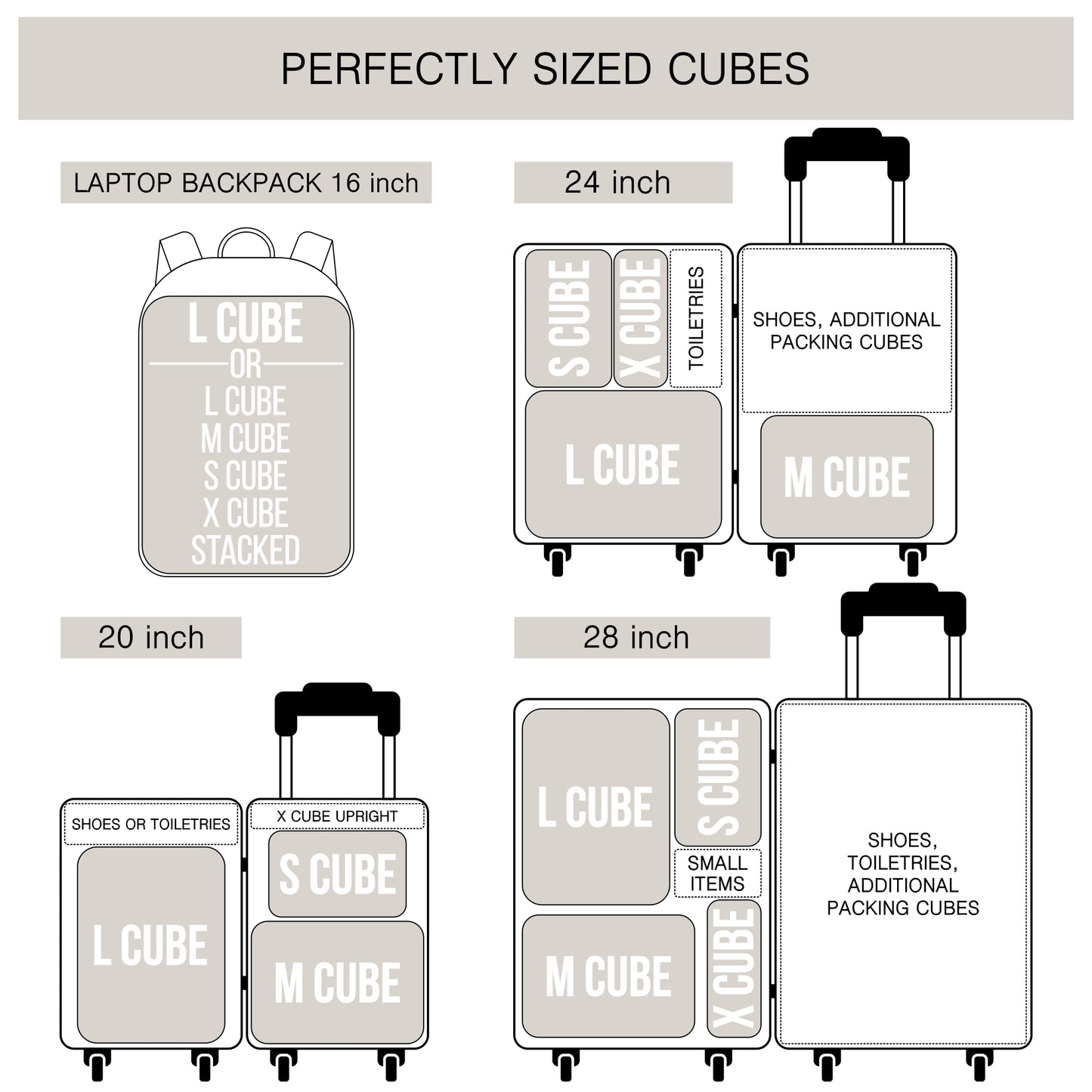 Packing cubes double sided clean dirty compression feature